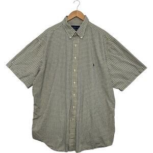 Ralph Lauren Shirt Mens 2XLT Yellow Blue Check Plaid Short Sleeve Cotton Casual